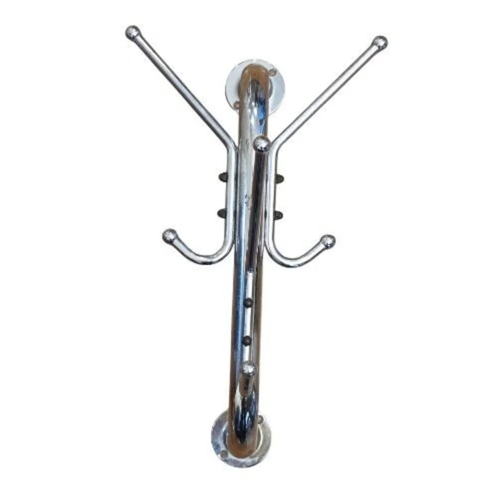 Vintage MCM Chrome Wall Mounted Coat Rack Atomic 6 Hook Space Age Industrial